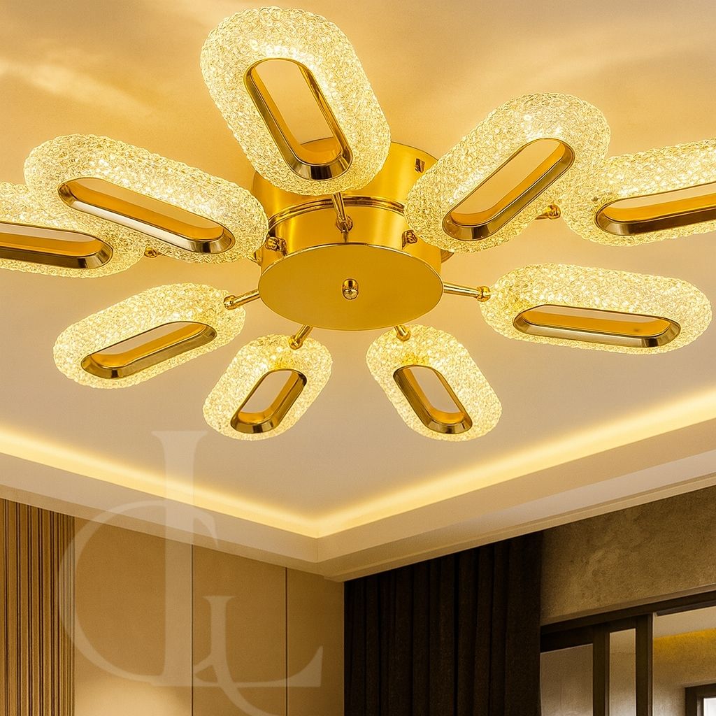 Golden Radiance Crystal Ceiling Light